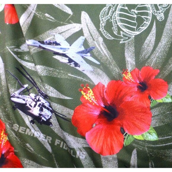 US Marine Shirt Mens Large Red Blue Hawaiian Military Corps Semper Fidelis Camp - Picture 9 of 10